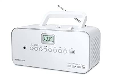 Muse M-28 RDW CD-Radio tragbar, PLL UKW-Radio, MW-Tuner, Senderspeicher, USB, MP3-Wiedergabe, Netz- oder Batteriebetrieb, weiß von MUSE