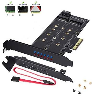 MZHOU Dual-M.2-SATA-III- und M2-zu-PCIe-3.0-X4-Adapterkarte - Hinzufügen von M.2-SSD-Geräten zu PC oder Motherboard, unterstützt 1 M.2-SATA-III-SSD (B-Key) und zweite M.2-PCIe-3.0-SSD von MZHOU