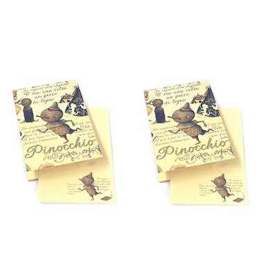 Magicamente Carta 2er Set Notizblock, Notizblock 8,5 x 12,5 cm, 30 Blatt, Dekoration aus Goldpulver, Papier Wildleder, Motiv: Die Abenteuer von Pinocchio von Magicamente Carta