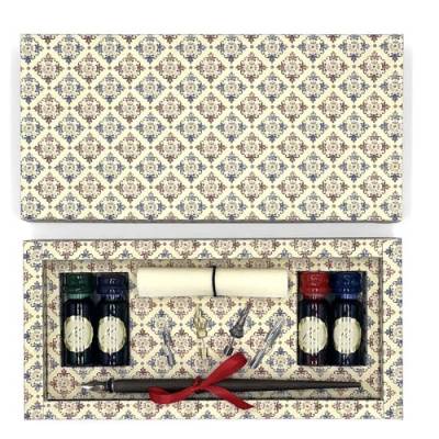 Magicamente Carta Set Füllfederhalter + Tinte 11 ml, Geschenkidee, Geschenkbox mit Goldpulver, Made in Italy, Motiv: Red & Blue von Magicamente Carta