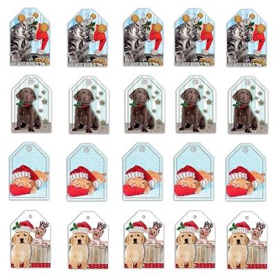 Magicamente Carta Weihnachtsetiketten, 20 Stück, in 4 verschiedenen Designs, verpackt in Einzelblisterpackungen, Karton 230 g/m, hergestellt in Italien, Motiv: Hunde und Katzen von Magicamente Carta