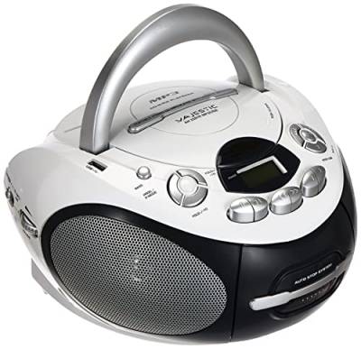 Majestic AH 2387R MP3 USB - Tragbare Boombox mit CD/MP3-Player, USB-Eingang, Kassettenrekorder, Kopfhöreranschluss, Weiß von Majestic