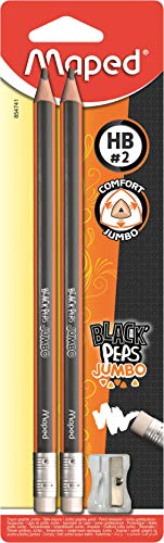 Maped M854741 - Bleistift Black Peps Jumbo mit Radiergummikopf inklusiv Anspitzer, 2 Stück von Maped