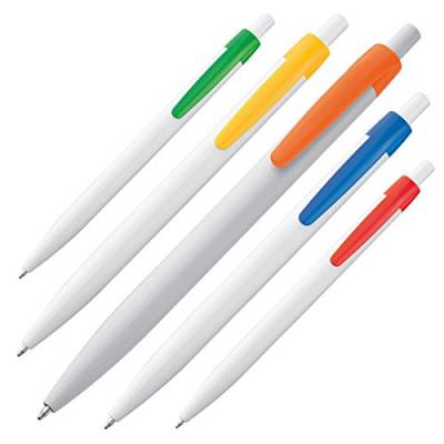 10x Kugelschreiber / Clipfarbe: je 2x grün, orange, gelb, rot und blau von Markenlos