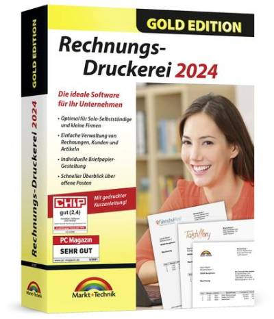 Markt & Technik Rechnungs-Druckerei 2024 Gold Edition Vollversion, 1 Lizenz Windows Finanz-Software von Markt & Technik