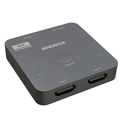 HDMI 2.1 Switch - Marmitek AS28 - 8K HDMI switch - 4K 120Hz - HDR - 2 ein / 1 aus - HDMI Switch 4K 120Hz - 48Gbps - VRR - ALLM - Dolby Digital - HDCP 2.3/2.2/1.4 - Automatische Umschaltung von Marmitek