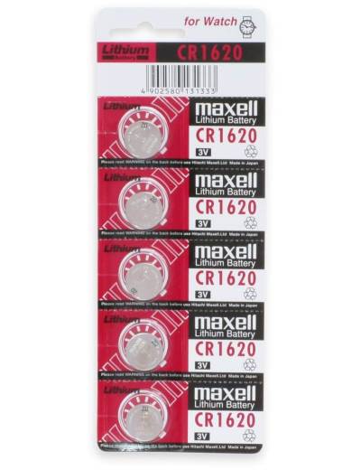 MAXELL Knopfzelle CR1620, Lithium, 3 V-, 80 mAh, 5 Stück von Maxell