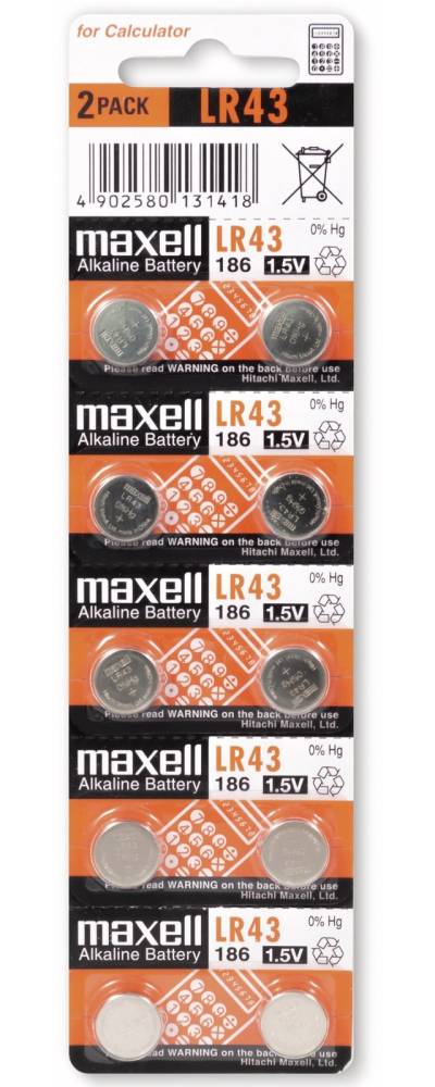 MAXELL Knopfzelle LR43/AG12, 10 Stück von Maxell