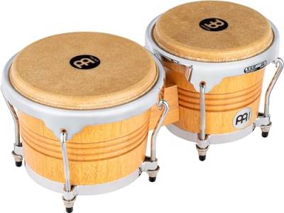 Meinl Percussion Bongos Wood Chrome - 2 Handtrommeln mit 6,75 und 8 Zoll - inkl. Stimmschlüssel - Siam Eiche, Natur matt (WB200SNT-M) von Meinl Percussion