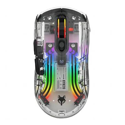 Mengshen Transparente kabellose Maus, wiederaufladbare Gaming-Mäuse mit bunter RGB-Hintergrundbeleuchtung 5-stufiger DPI-Stummklick Bequem für PC-Computer-Laptop-Esports (Schwarz) von Mengshen
