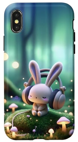 Hülle für iPhone X/XS Kawaii Bunny Headphones: The Bunny's Playlist von Merch Headphones Kawaii By LAP