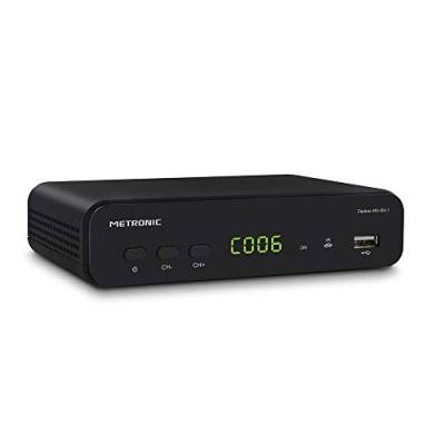 Metronic 441624 Zapbox HD-SH.1 DVB-T2 HEVC Receiver, PVR-Funktion, USB-Buchsen, HDMI, SPDIF, RJ45, Fernbedienung, Schwarz von Metronic