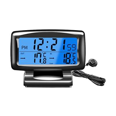 Auto Digitaluhr Thermometer, Auto Armaturenbrett Thermometer mit Hintergrundbeleuchtung Auto Innen- und Außenthermometer Mini Auto Uhr Thermometer Monitor von MiOYOOW