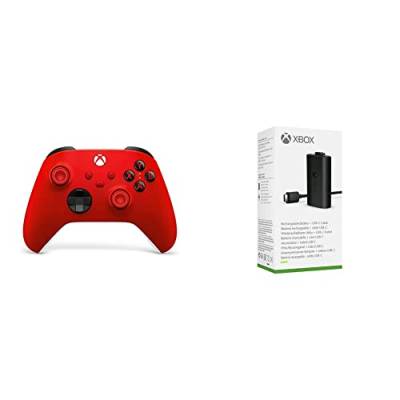 Xbox Wireless Controller Shock Red + Xbox Play & Charge Kit M von Microsoft