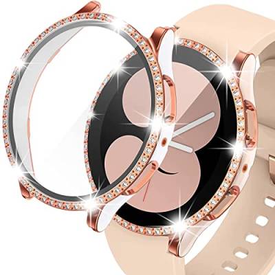 Miimall 2 Stück für Samsung Galaxy Watch 4 40mm 44mm Hülle mit Glas Displayschutz, Glitzer Strass Ultradünner PC Schutzrahmen Kratzfest Schutz Case für Galaxy Watch 4 40mm 44mm von Miimall