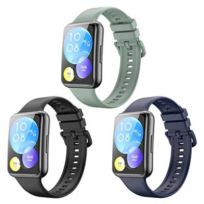 Miimall 3 Stück Uhrenarmband Kompatibel mit Huawei Watch Fit 2, Leicht Silikon Verstellbares Armbänder Wasser und Schweißbeständig Sport Ersatzarmband für Huawei Watch Fit 2 -Schwarz+GrauGrün+Blau von Miimall
