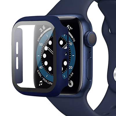 Miimall Kompatibel mit Apple Watch Series 3/2/1 42mm 38mm Hülle mit Glas Displayschutz, Ultradünne PC Schutzhülle Vollschutz Kratzfest Displayschutzfolie Schutz Case für iWatch 42mm - Blau von Miimall