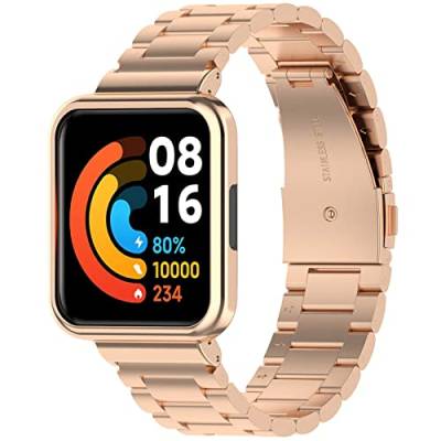 Miimall Kompatibel mit Redmi Watch 2 Lite Armband, Prämie Edelstahl Metall Ersatzarmband Sport Uhrenarmband für Redmi Watch 2 Lite - Roségold von Miimall