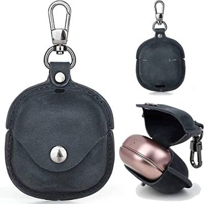 Miimall Kompatibel mit Samsung Galaxy Buds 2 Pro Hülle, Echtes Leder Organizer Tasche [Schlüsselanhänger+Druckknopf] Kratzfest Schutzhülle für Galaxy Buds Live/Galaxy Buds 2/Galaxy Buds Pro-Blau von Miimall