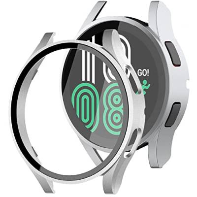 Miimall Kompatibel mit Samsung Galaxy Watch 4 40 44mm Hülle mit Glas Displayschutz, Ultradünne PC Schutzhülle Vollschutz Kratzfest Schutz Hülle für Galaxy Watch 4 40mm - Silber von Miimall