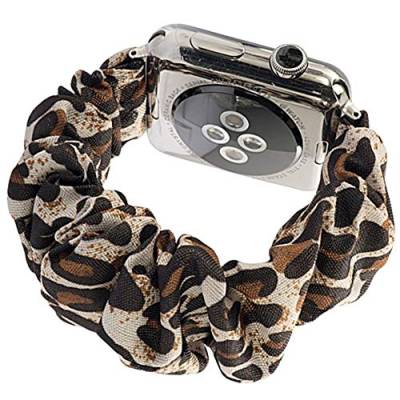 Miimall Scrunchie Armband Kompatibel mit Apple Watch 41mm/40mm/38mm, iWatch Armbänder Damen, Dehnbar Elastizität Gummizug Ersatzband für Apple Watch Series 8/7/6/5/4/3/2/1 - Brauner Leopard von Miimall