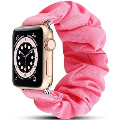 Miimall Scrunchie Armband Kompatibel mit Apple Watch 41mm/40mm/38mm, iWatch Stoff Armbänder Damen, Dehnbar Elastizität Gummizug Ersatzband für Apple Watch Series 8/7/6/5/4/3/2/1 - Rosa von Miimall