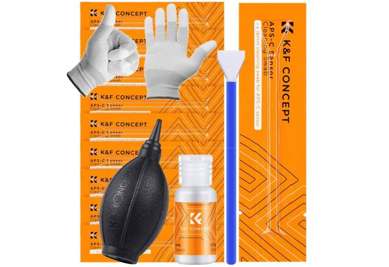 Minadax Kamerazubehör-Set KF Sensor Reiniger APS-C 10x 16mm Swabs Handschuhe Blasebalg Reiniger von Minadax