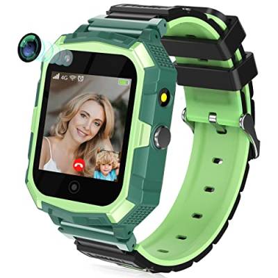 Mingfuxin 4G Kinder Smart Watch für Jungen Mädchen, Wasserdichtes Smartwatch-Telefon mit GPS-Tracker WiFi-Videoanruf SOS-Kamera-Armbanduhr für Kinder 3-14 Geburtstag Weihnachten Geschenke, Grün von Mingfuxin