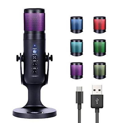 USB Mikrofon, RGB PC Gaming Kondensator Mikrofon Studioqualität für PS4 Mac LED Farbatmosphärenlicht Microphone mit Ladekabel für Streaming Aufnahmen Podcasting Broadcasting Gaming Live Mehr von Mocoli