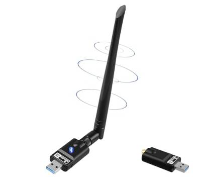 WiFi Dongle 1300Mbps WiFi Adapter mit Bluetooth 5.0 Transmitter Empfänger 802.11 AC Dualband 5GHz/2.4GHz schnell USB 3.0 High Gain Antenne Adapter unterstützt Windows Mac Linux von Mokeum