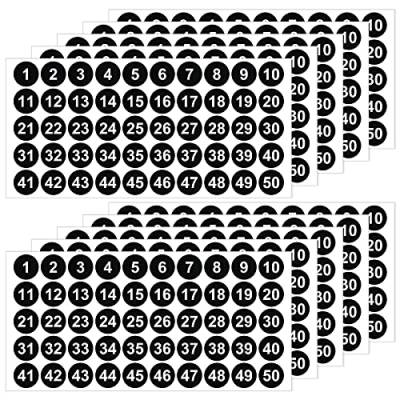 500 Stück 1 bis 50 Nummernaufkleber, 10 Blatt Vinyl Nummernaufkleber wasserdichte Etiketten selbstklebende nummerierte Aufkleber zum Sortieren des Inventars,Organisieren, Aufbewahrungsboxen (1 Zoll) von Molain