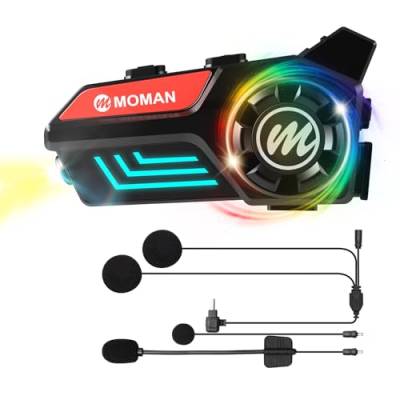 Moman Motorrad Helm Headset, H4S mit【LED Scheinwerfer & RGB】 Motorcycle Kopfhörer mit Knopf-Design AI-Sprachassistent Automatische Antwort Wasserdicht, Motorrad-Kopfhörer-Headset-Motorradhelm-Helmet von Moman