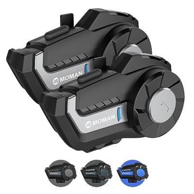 Moman Motorrad Intercom Headset, H2 Pro【2 Pack Silber】 Motorradhelm Gegensprechanlage Wireless 5.1 Kommunikationssystem zu 1000M FM Radio Wasserdicht, Motorrad-Intercom-Headset-Helm-Motorcycle von Moman