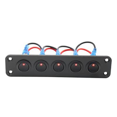 12V Wippschalter Panel, MoreChioce Marine Wasserdichte Rote LED Panel 5 Gang Kippschalterpanel Lichtschalter für Auto LKW Boot Marine von MoreChioce