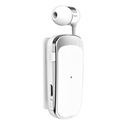 MoreChioce Bluetooth 5.0 Kopfhörer, Einziehbarer Drahtloser Bluetooth Ohrhörer Freisprecheinrichtung Lavalier Auto Kopfhörer 10m Einzel Headset für Fahren Geschäftsräumen zu Hause,Weiß K52 von MoreChioce