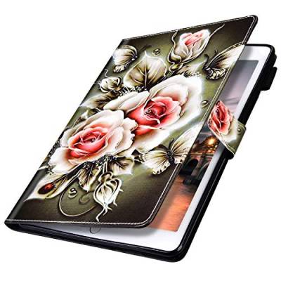 MoreChioce kompatibel mit Kindle Fire 7 2015/2017/2019 Hülle Leder,Kindle Fire 7 Hülle Case,Bunt Rose Muster Smart Cover Tablet Stand Case Protective Etui mit Auto Sleep/Wake Funktion von MoreChioce