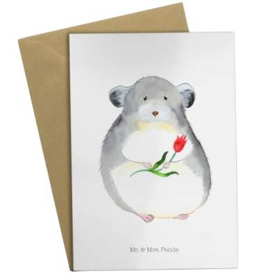 Mr. & Mrs. Panda Grußkarte Chinchilla mit Blume - Geschenk, lustige Sprüche, Einladungskarte, Gute Laune, Chinchillas, Klappkarte, traurig sein, von Mr. & Mrs. Panda