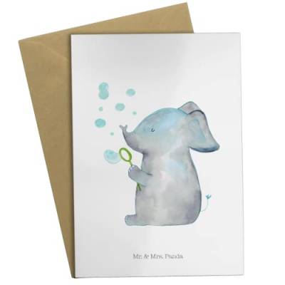 Mr. & Mrs. Panda Grußkarte Elefant Seifenblasen - Geschenk, Tiere, Liebesbeweis, Gute Laune, Einladungskarte, lustige Sprüche, Glückwunschkarte, von Mr. & Mrs. Panda
