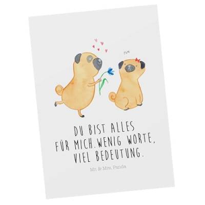 Mr. & Mrs. Panda Postkarte Mops verliebt - Geschenk, Hundemotiv, Haustier, Sprüche, Geschenk Freund, Hundeliebe, Dankeskarte, Ansichtskarte, von Mr. & Mrs. Panda