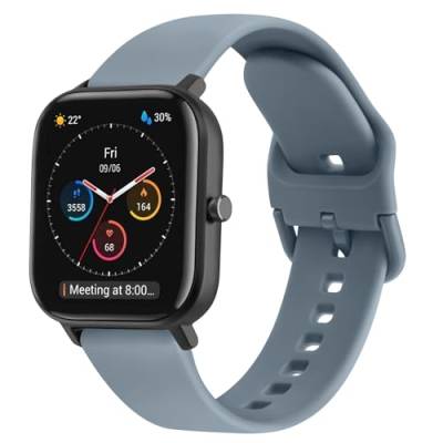 Mugust Armband 20 mm für Amazfit Bip/Bip Lite/Bip U/Bip U Pro/Bip 3/Bip 3 Pro/Bip S/Bip S Lite, Damen, Herren, weiches Silikon für Amazfit Bip 3 Pro, Graublau von Mugust