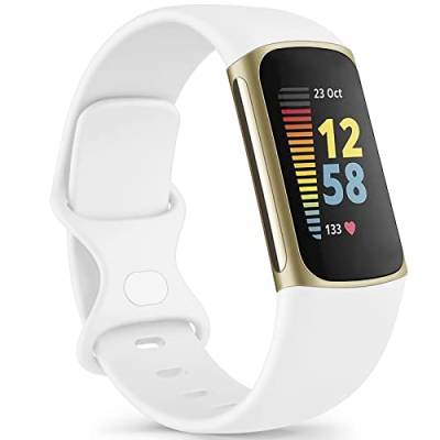 Mugust Armband Nur für Fitbit Charge 5/Fitbit Charge 6 Armband Damen Herren, Weiche Sport Ersatzarmbänder Kompatibel mit Fitbit Charge 5/Fitbit Charge 6 (Small, Weiß) von Mugust