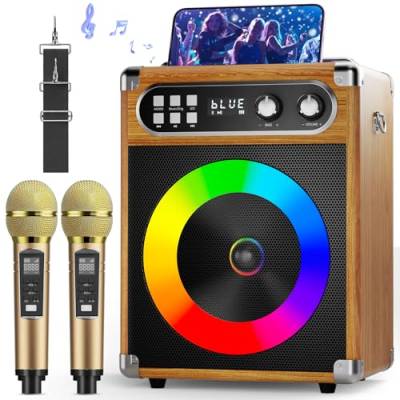 MusyVocay Tragbare Karaoke-System, Vielseitiges 20W PA-Anlage mit 2 Drahtlosen UHF-Mikrofonen und Wiederaufladbaren Steckplätzen, Komplette Karaoke Maschine für Freunde zu Hause von MusyVocay