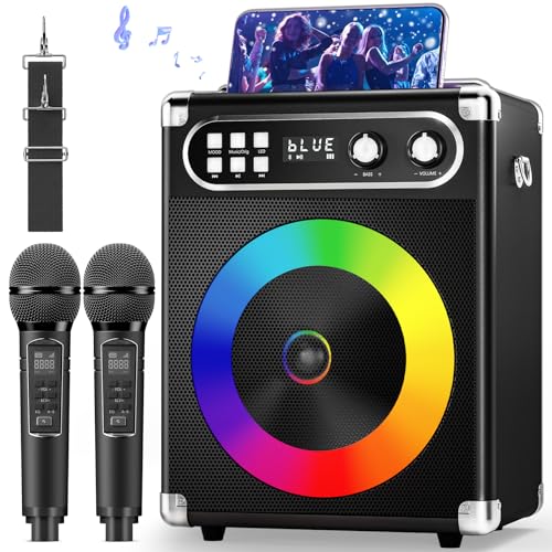 MusyVocay Tragbare Karaoke-System, Vielseitiges 20W PA-Anlage mit 2 Drahtlosen UHF-Mikrofonen und Wiederaufladbaren Steckplätzen, Komplette Karaoke Maschine für Freunde zu Hause von MusyVocay