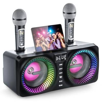 MusyVocay Tragbare Karaoke-System, Vielseitiges 30W PA-Anlage mit 2 Drahtlosen UHF-Mikrofonen und Wiederaufladbaren Steckplätzen, Komplette Karaoke Maschine für Freunde zu Hause von MusyVocay