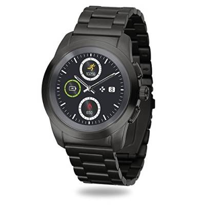 MyKronoz ZeTime Elite hybride Smartwatch 44mm mit mechanischen Zeigern über einen runden Farbtouchscreen – Regular Matt Schwarz / Metall Link von MyKronoz
