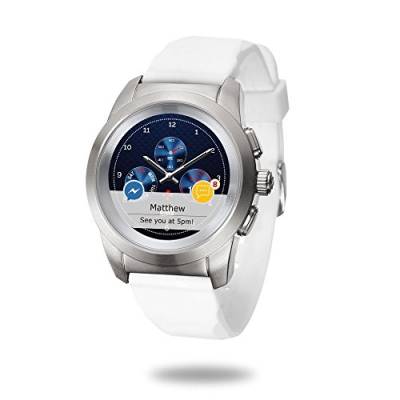 MyKronoz ZeTime Original hybride Smartwatch 39mm mit mechanischen Zeigern über einen runden Farbtouchscreen – Petite Matt Silbern / Weiß Silikon Glatt von MyKronoz