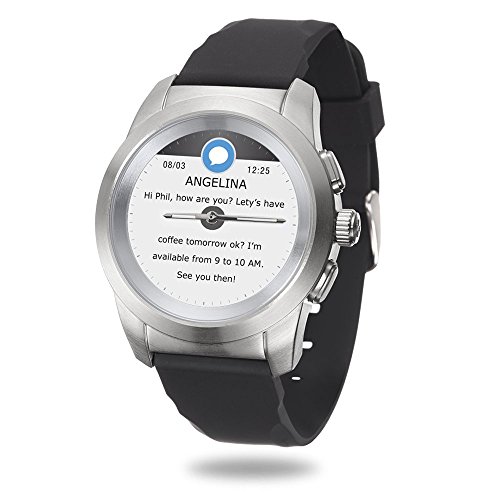 MyKronoz ZeTime Original hybride Smartwatch 44mm mit mechanischen Zeigern über einen runden Farbtouchscreen – Regular Matt Silbern / Schwarz Silikon Glatt von MyKronoz