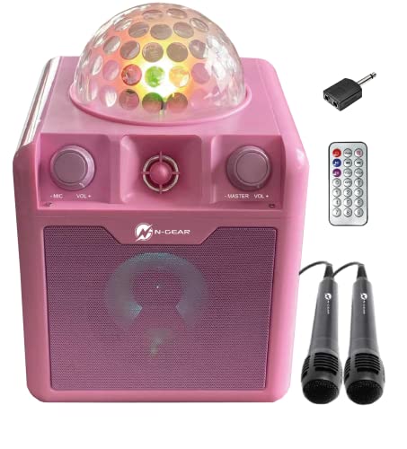 N-Gear DISCO410 Karaoke & Party Bluetooth Lautsprecher mit Discokugel, Mikrofon und Power Bank Funktion, Pink von N-Gear