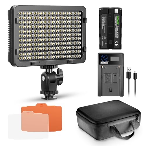 NEEWER 176 LED Videoleuchte Set: Dimmbare Videolicht Panel, Streaming Licht mit 2200mAh Li-Ion Akku, Key Light mit USB Ladegerät und Tragetasche für Produkt und Portrait Beleuchtung Kamera Fotografie von NEEWER