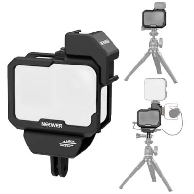 NEEWER Video Rig Käfig kompatibel mit GoPro Hero 12 11 10 9 Licht Mod Max Lens Mod, Kunststoff mit 3,5mm Medien Audio Mikrofon Adapterhalterung, Coldshoe Adapter, Batterieabdeckung für Vlogging, AC007 von NEEWER